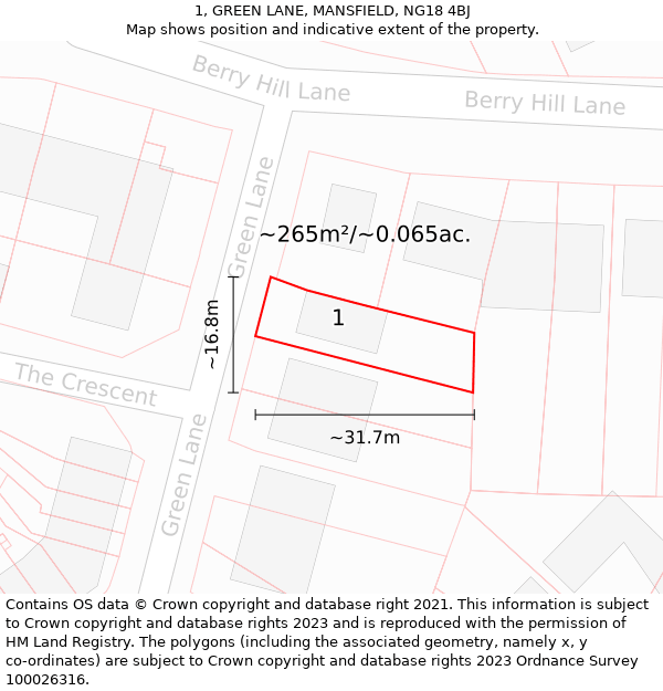 1, GREEN LANE, MANSFIELD, NG18 4BJ: Plot and title map