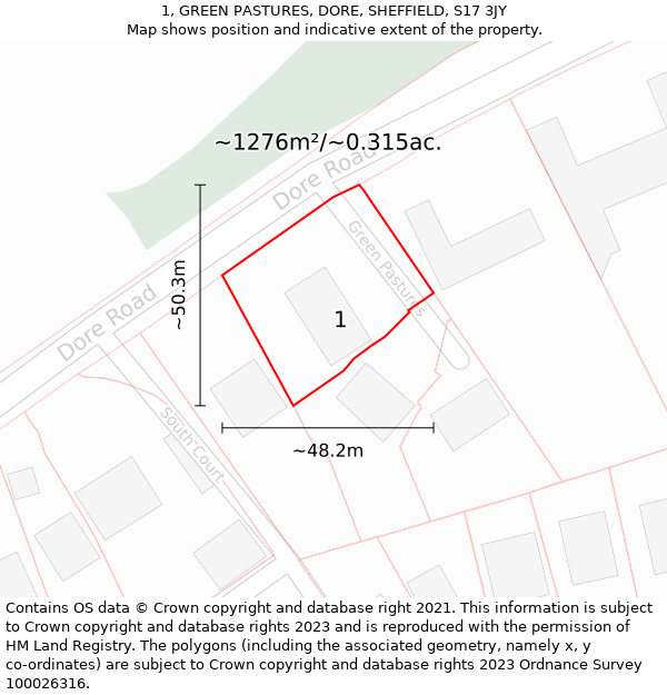 1, GREEN PASTURES, DORE, SHEFFIELD, S17 3JY: Plot and title map