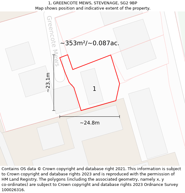 1, GREENCOTE MEWS, STEVENAGE, SG2 9BP: Plot and title map