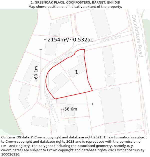 1, GREENOAK PLACE, COCKFOSTERS, BARNET, EN4 0JB: Plot and title map