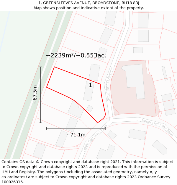 1, GREENSLEEVES AVENUE, BROADSTONE, BH18 8BJ: Plot and title map