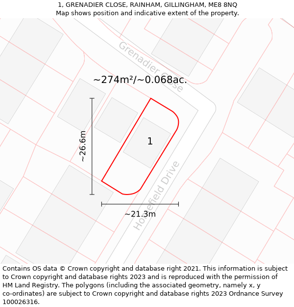 1, GRENADIER CLOSE, RAINHAM, GILLINGHAM, ME8 8NQ: Plot and title map