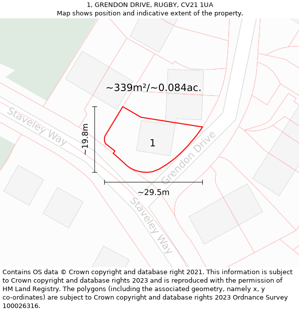 1, GRENDON DRIVE, RUGBY, CV21 1UA: Plot and title map