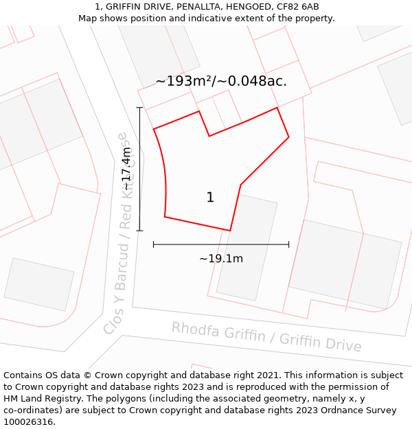 1, GRIFFIN DRIVE, PENALLTA, HENGOED, CF82 6AB: Plot and title map