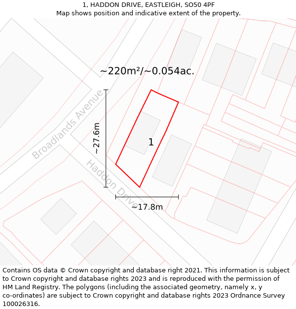 1, HADDON DRIVE, EASTLEIGH, SO50 4PF: Plot and title map