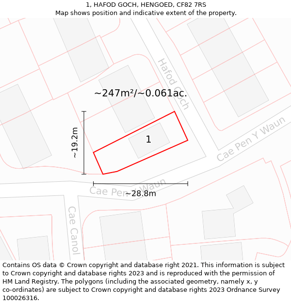 1, HAFOD GOCH, HENGOED, CF82 7RS: Plot and title map