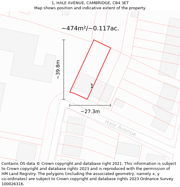 1, HALE AVENUE, CAMBRIDGE, CB4 3ET: Plot and title map