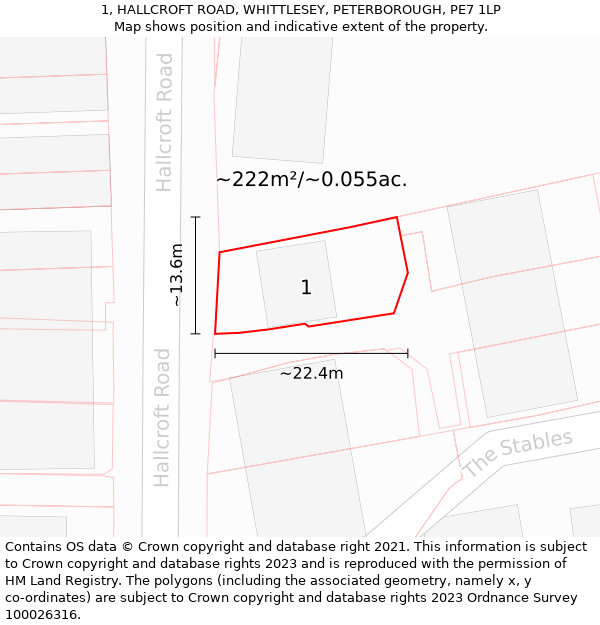 1, HALLCROFT ROAD, WHITTLESEY, PETERBOROUGH, PE7 1LP: Plot and title map