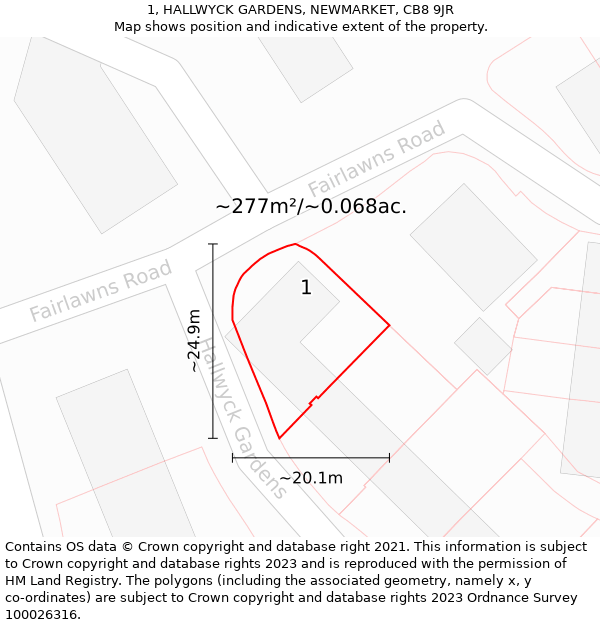 1, HALLWYCK GARDENS, NEWMARKET, CB8 9JR: Plot and title map