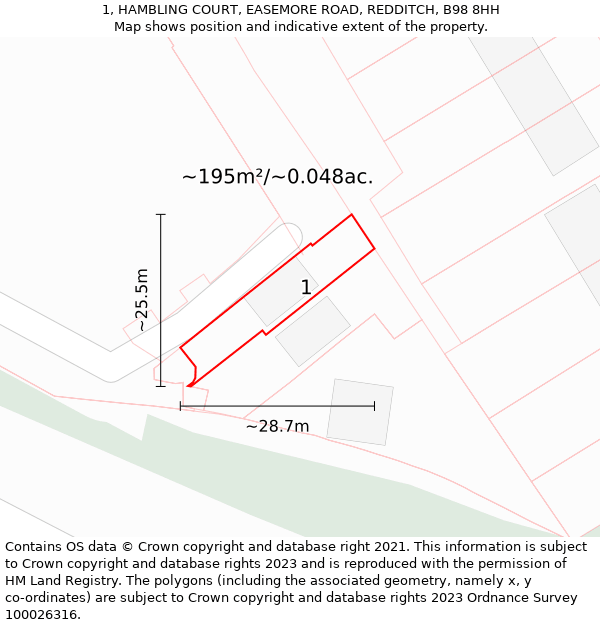 1, HAMBLING COURT, EASEMORE ROAD, REDDITCH, B98 8HH: Plot and title map