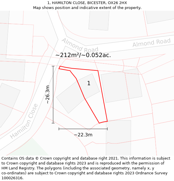 1, HAMILTON CLOSE, BICESTER, OX26 2HX: Plot and title map