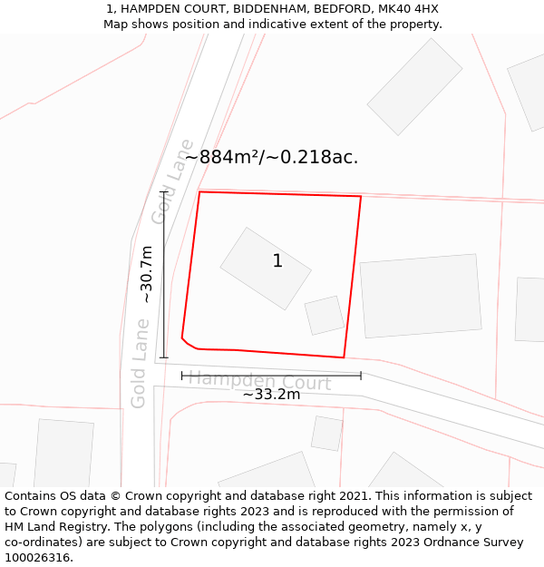 1, HAMPDEN COURT, BIDDENHAM, BEDFORD, MK40 4HX: Plot and title map