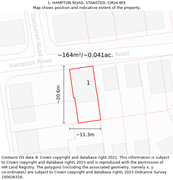 1, HAMPTON ROAD, STANSTED, CM24 8FE: Plot and title map