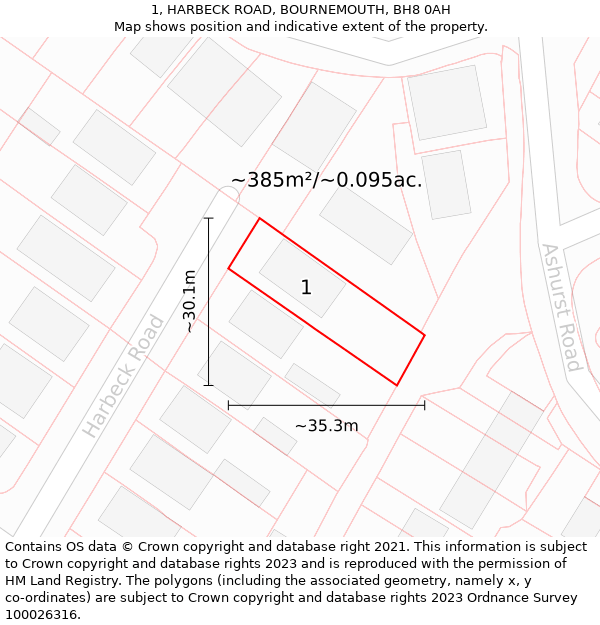 1, HARBECK ROAD, BOURNEMOUTH, BH8 0AH: Plot and title map