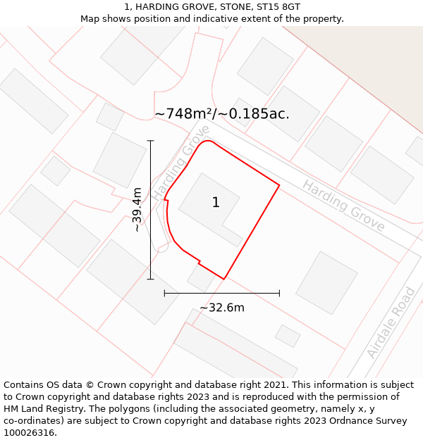 1, HARDING GROVE, STONE, ST15 8GT: Plot and title map