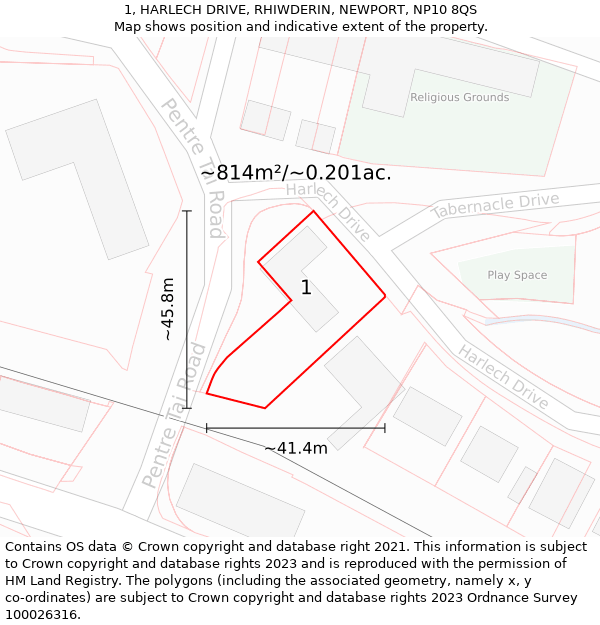 1, HARLECH DRIVE, RHIWDERIN, NEWPORT, NP10 8QS: Plot and title map