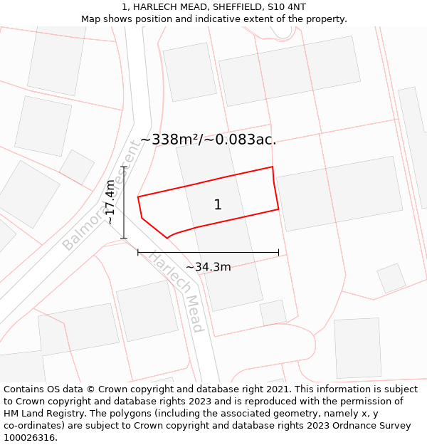 1, HARLECH MEAD, SHEFFIELD, S10 4NT: Plot and title map