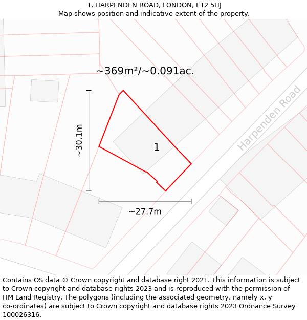 1, HARPENDEN ROAD, LONDON, E12 5HJ: Plot and title map