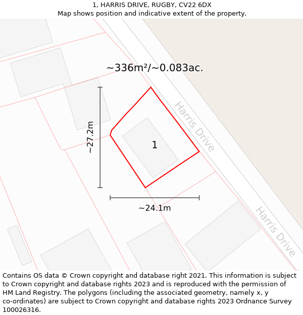 1, HARRIS DRIVE, RUGBY, CV22 6DX: Plot and title map