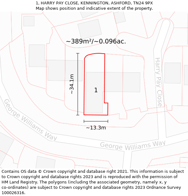 1, HARRY PAY CLOSE, KENNINGTON, ASHFORD, TN24 9PX: Plot and title map