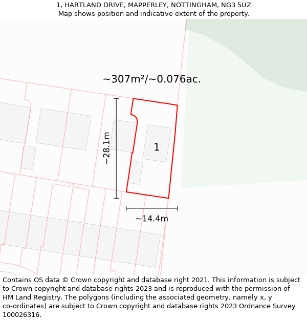 1, HARTLAND DRIVE, MAPPERLEY, NOTTINGHAM, NG3 5UZ: Plot and title map