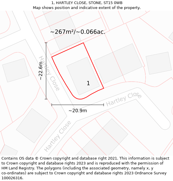 1, HARTLEY CLOSE, STONE, ST15 0WB: Plot and title map