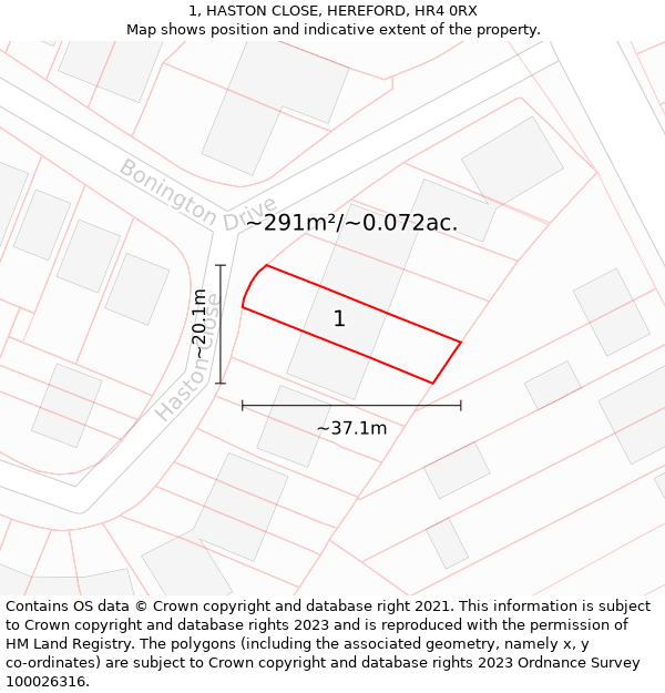 1, HASTON CLOSE, HEREFORD, HR4 0RX: Plot and title map