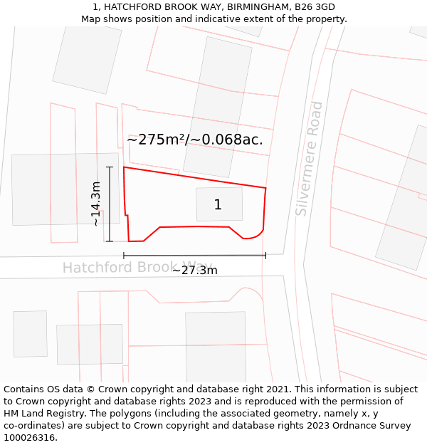 1, HATCHFORD BROOK WAY, BIRMINGHAM, B26 3GD: Plot and title map