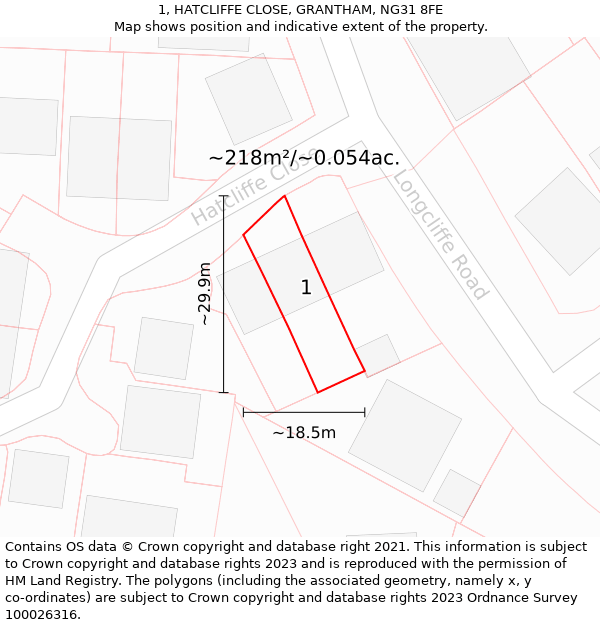 1, HATCLIFFE CLOSE, GRANTHAM, NG31 8FE: Plot and title map