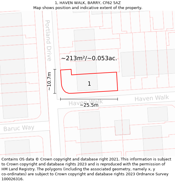 1, HAVEN WALK, BARRY, CF62 5AZ: Plot and title map