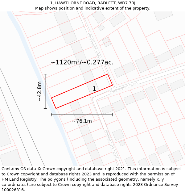 1, HAWTHORNE ROAD, RADLETT, WD7 7BJ: Plot and title map