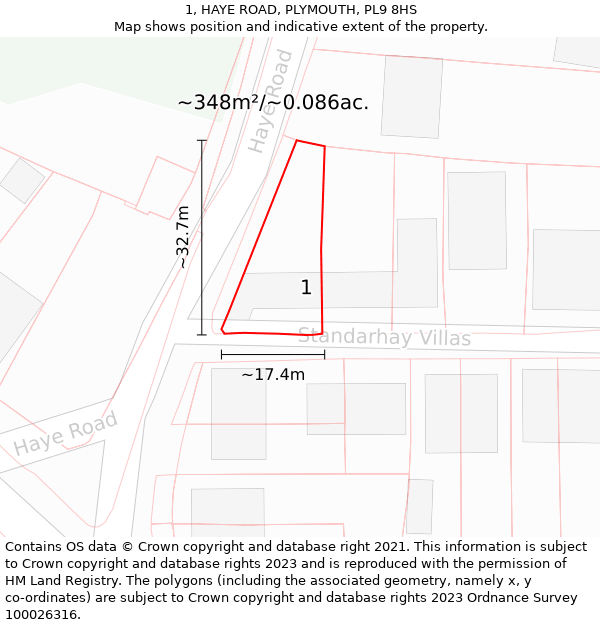 1, HAYE ROAD, PLYMOUTH, PL9 8HS: Plot and title map