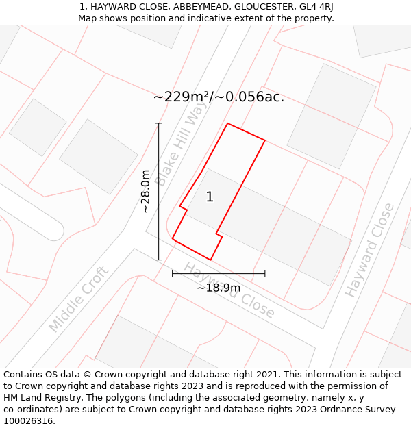 1, HAYWARD CLOSE, ABBEYMEAD, GLOUCESTER, GL4 4RJ: Plot and title map