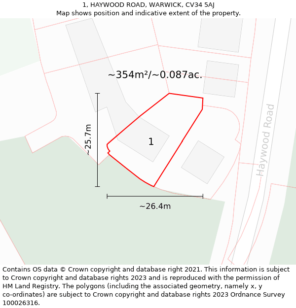 1, HAYWOOD ROAD, WARWICK, CV34 5AJ: Plot and title map