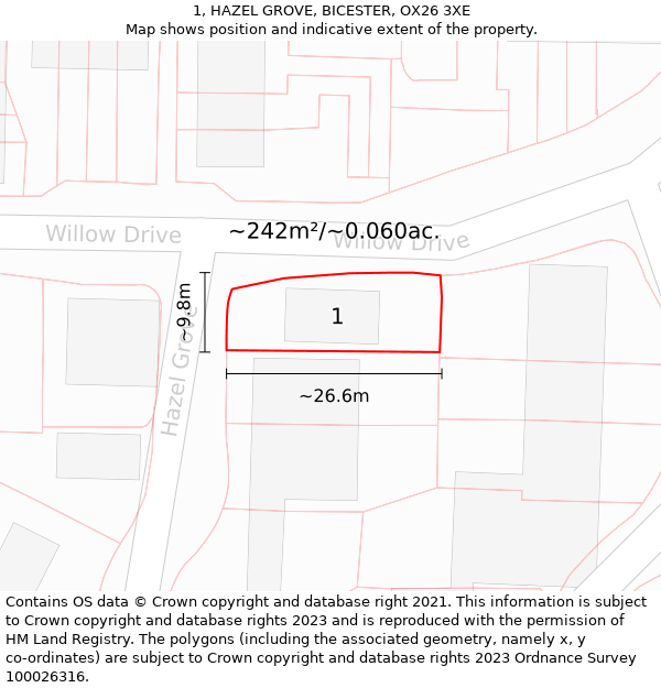 1, HAZEL GROVE, BICESTER, OX26 3XE: Plot and title map