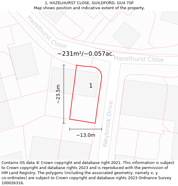 1, HAZELHURST CLOSE, GUILDFORD, GU4 7SP: Plot and title map