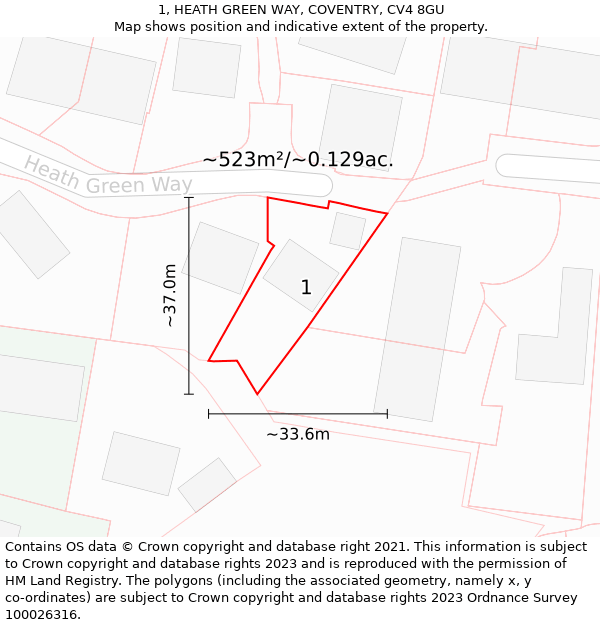 1, HEATH GREEN WAY, COVENTRY, CV4 8GU: Plot and title map