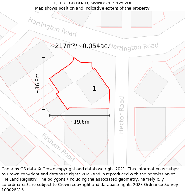 1, HECTOR ROAD, SWINDON, SN25 2DF: Plot and title map