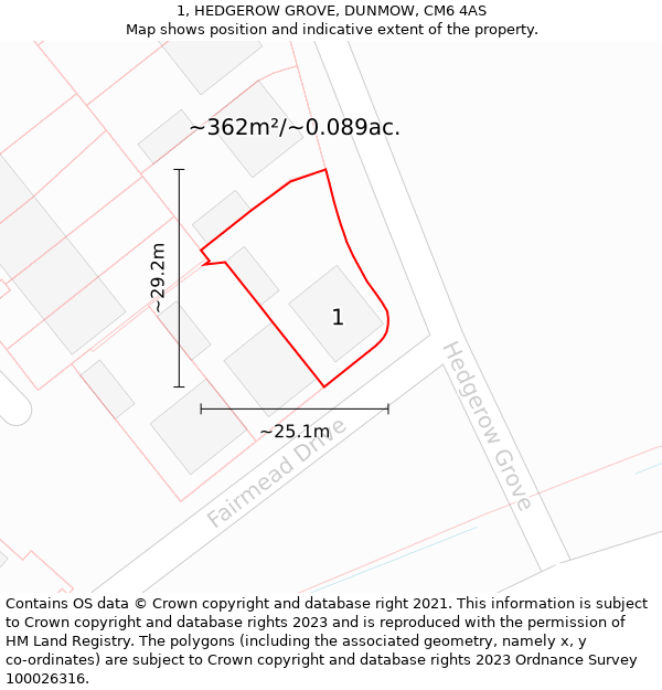 1, HEDGEROW GROVE, DUNMOW, CM6 4AS: Plot and title map