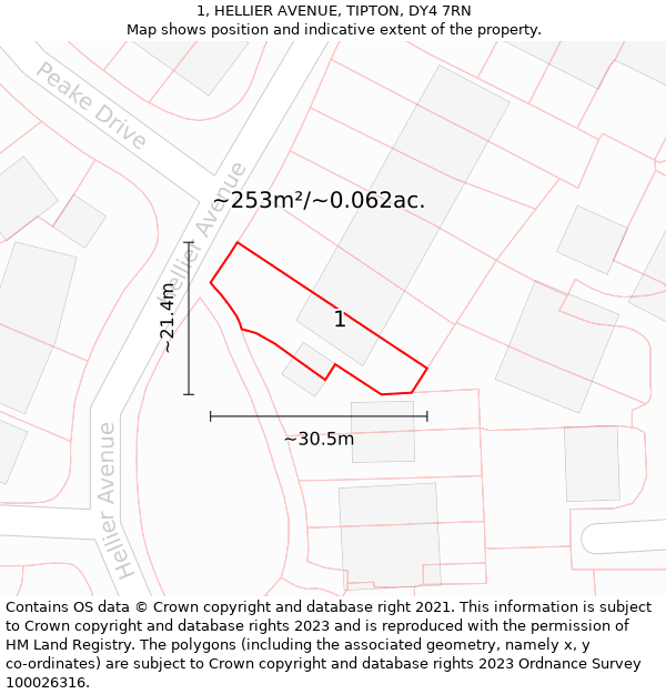 1, HELLIER AVENUE, TIPTON, DY4 7RN: Plot and title map