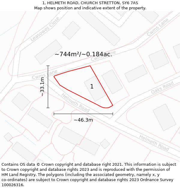 1, HELMETH ROAD, CHURCH STRETTON, SY6 7AS: Plot and title map