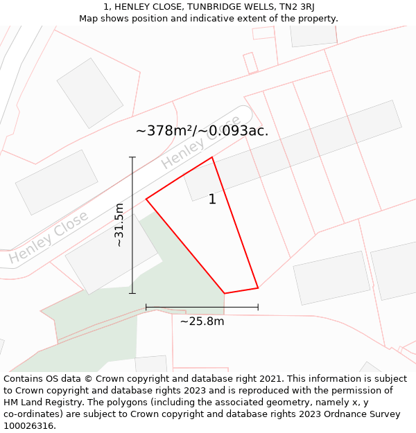 1, HENLEY CLOSE, TUNBRIDGE WELLS, TN2 3RJ: Plot and title map