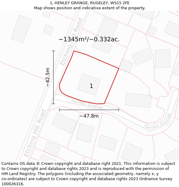 1, HENLEY GRANGE, RUGELEY, WS15 2FE: Plot and title map