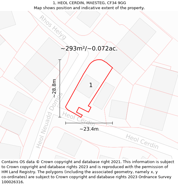 1, HEOL CERDIN, MAESTEG, CF34 9GG: Plot and title map