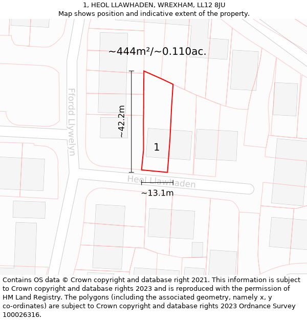 1, HEOL LLAWHADEN, WREXHAM, LL12 8JU: Plot and title map