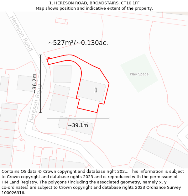 1, HERESON ROAD, BROADSTAIRS, CT10 1FF: Plot and title map