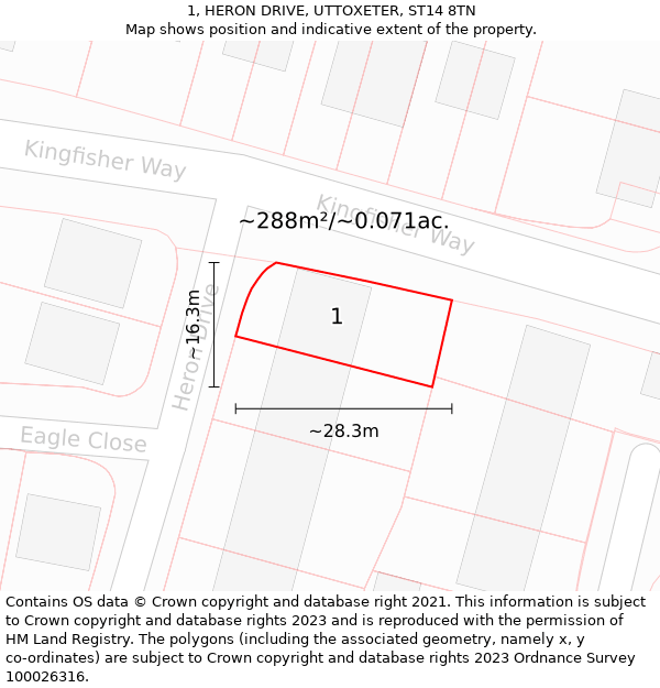 1, HERON DRIVE, UTTOXETER, ST14 8TN: Plot and title map