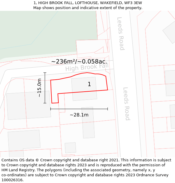 1, HIGH BROOK FALL, LOFTHOUSE, WAKEFIELD, WF3 3EW: Plot and title map