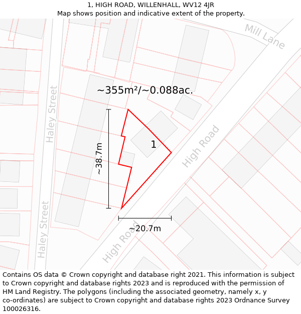 1, HIGH ROAD, WILLENHALL, WV12 4JR: Plot and title map