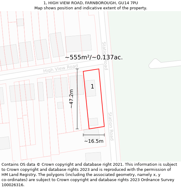 1, HIGH VIEW ROAD, FARNBOROUGH, GU14 7PU: Plot and title map